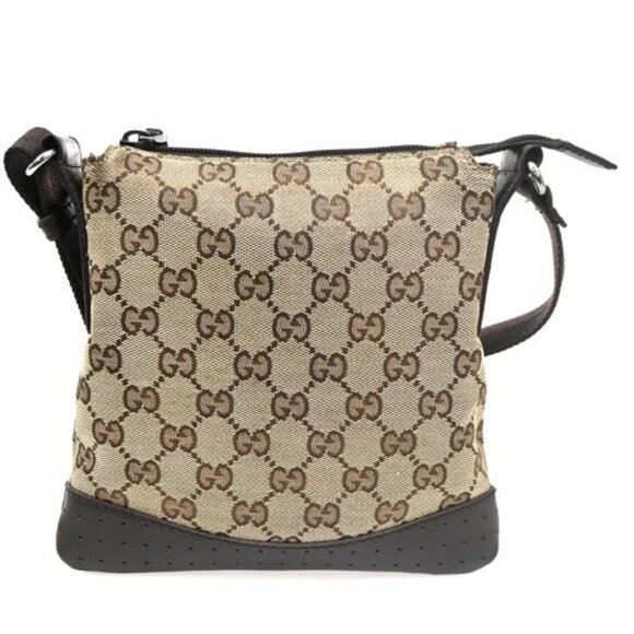 GUCCI Logo GG Pattern Crossbody Shoulder Bag Canvas Leather Brown Italy 35KC160 - Picture 3 of 16